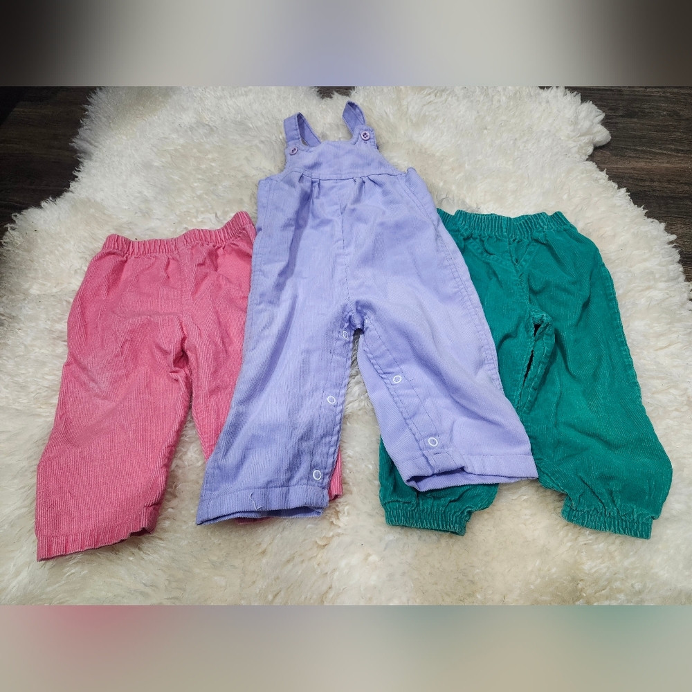 Lavender Overalls with Pink and Teal Corduroy Pants Vintage Size 24M/2T